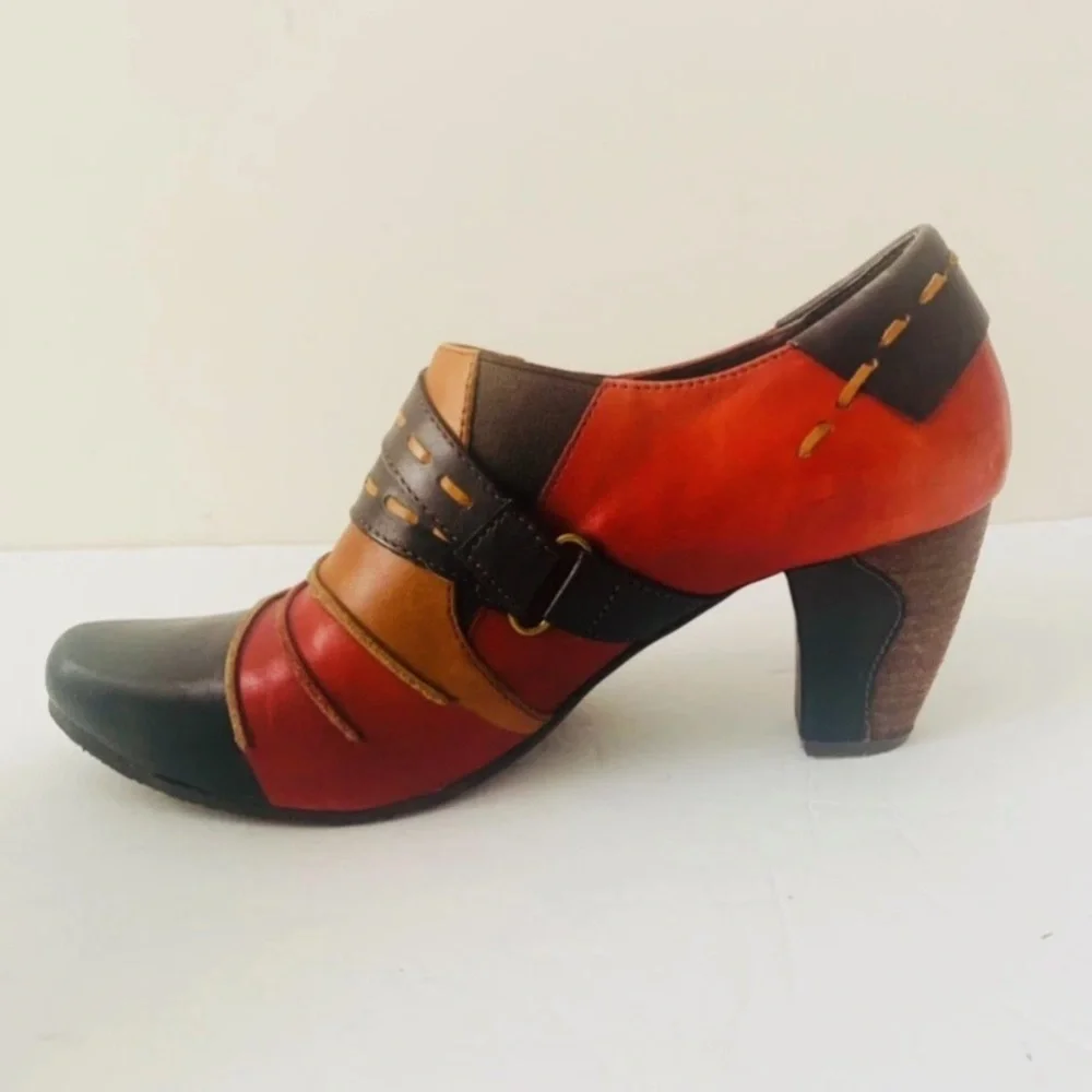 Spring Step L’artiste Boho Brown Red Leather Western Ankle Boots Women Sz EU 42